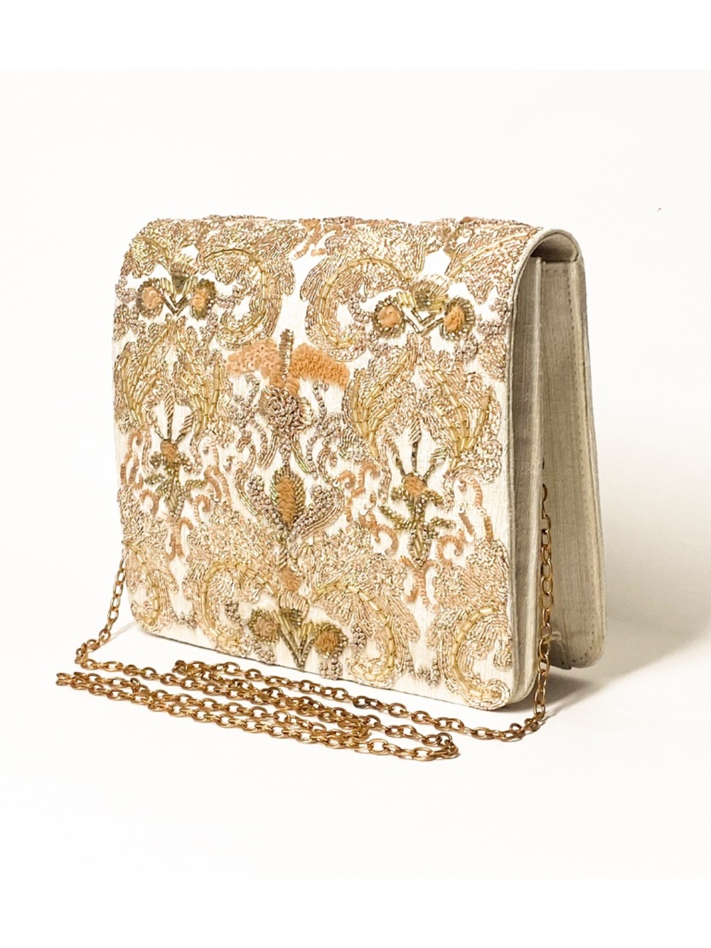 Vintage Ornate Beaded Embroidered Evening Bag Purple Sack Handbag Purse Retro 80
